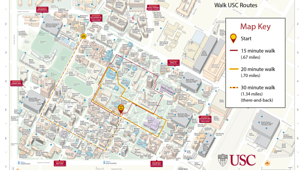 A map of walking routes at USC